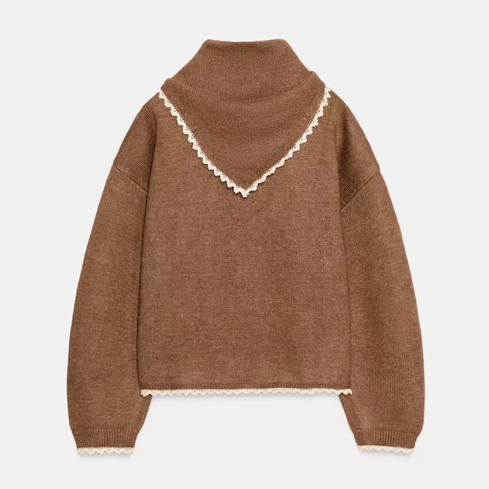 Zara Bandana Lace Knit Jumper / Sweater Camel NWT - Picture 7 of 9